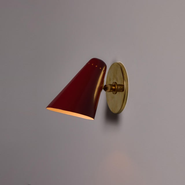 1960s Stilnovo Perforated Red Metal and Brass Articulating Sconces - a Pair For Sale In Los Angeles - Image 6 of 18