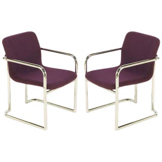 Chrome and Violet Wool Sled Armchairs - a Pair For Sale