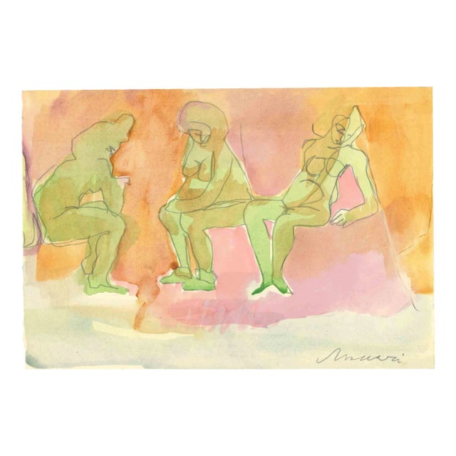 Mino Maccari, Women, Pencil and Watercolor, Mid-20th Century For Sale
