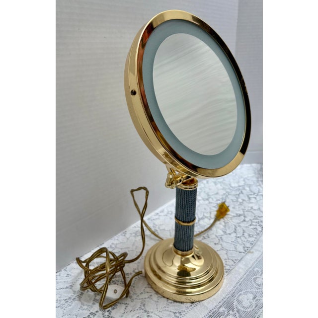Hollywood Regency Vintage Large Brass Lighted Halo Vanity Mirror For Sale - Image 3 of 10