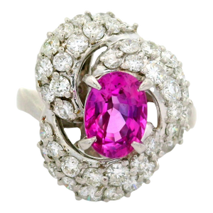 2.04 Carat Pink Sapphire Diamond Platinum Spiral Ring, Size 6.25