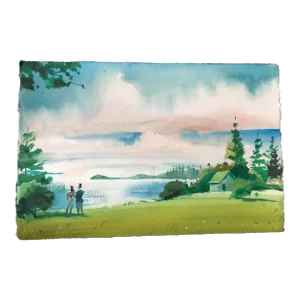 Gazing Toward the Mainland Across Penobscot Bay Original Watercolor Painting