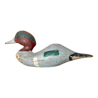 Antique Hand Carved Wood Folk Art Green-Winged Teal Duck Decoy Sculpture Statue For Sale