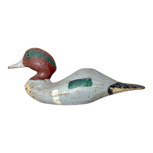 Antique Hand Carved Wood Folk Art Green-Winged Teal Duck Decoy Sculpture Statue