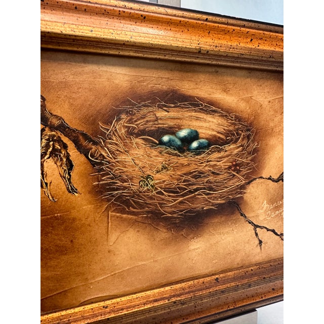 1970s Impressionist Birds Nest Still Life Framed Original Oil Painting For Sale - Image 5 of 11