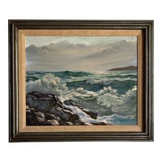 Vintage Original Oil Painting; Framed Seascape by Luella Bitterlie 1980s For Sale
