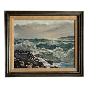 Vintage Original Oil Painting; Framed Seascape by Luella Bitterlie 1980s