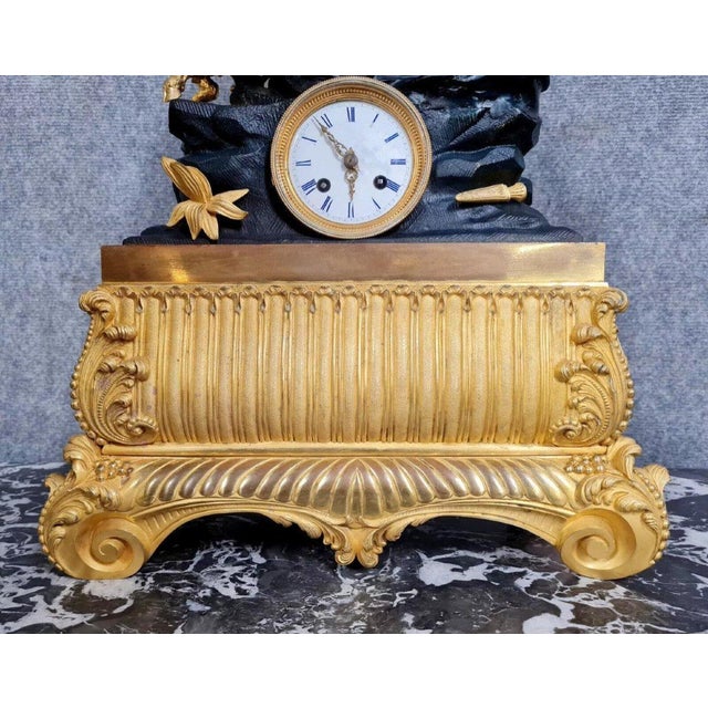 Empire Clock with Sculpted Group in Dark Brown and Gilt Bronze For Sale - Image 4 of 6