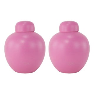 Pair of Soft Pink Matte Ginger Jars With Lids – Elegant Decorative Accents For Sale