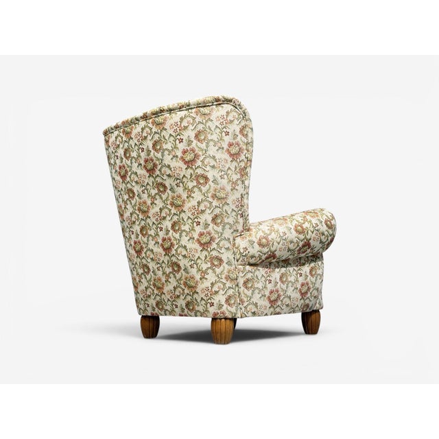Danish Cabinetmaker, Large Wingback Chair, Floral Fabric, Wood, Denmark, 1950s For Sale - Image 10 of 11