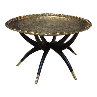 1950s Lacquered Brass Tray Spider Leg Tray Table For Sale