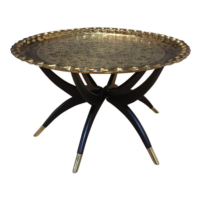 1950s Lacquered Brass Tray Spider Leg Tray Table For Sale
