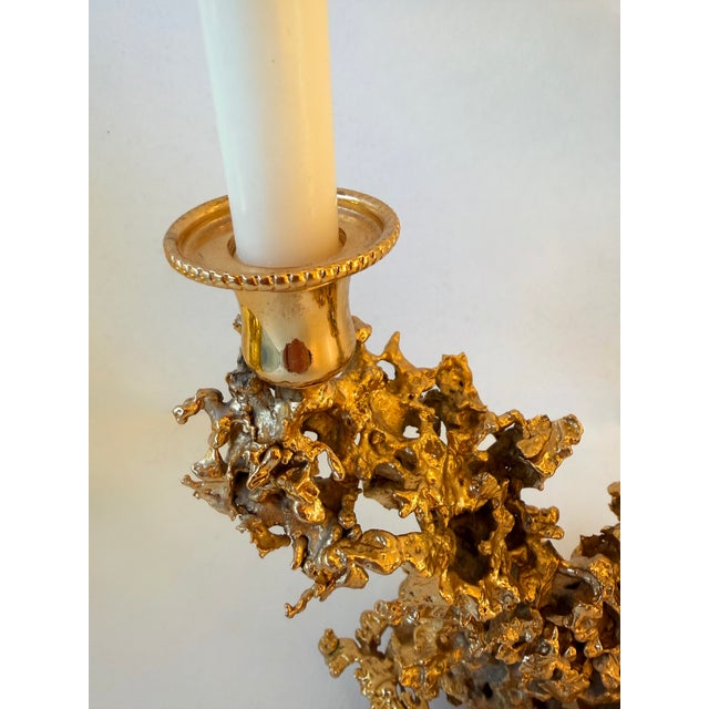 Bronze Pair of Gilt Bronze and Quartz Candlesticks by Boeltz, France, 1970s For Sale - Image 8 of 12