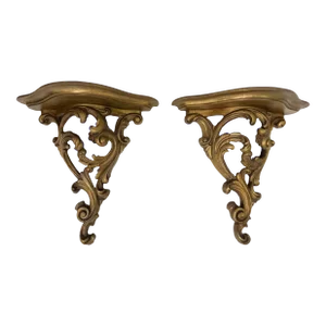 Vintage Wood Wall Brackets in Original Painted Bronze Finish- a Pair