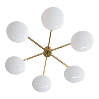 Sei Polished Brass Glossy White Glass Flush Mount by Fabio Ltd For Sale