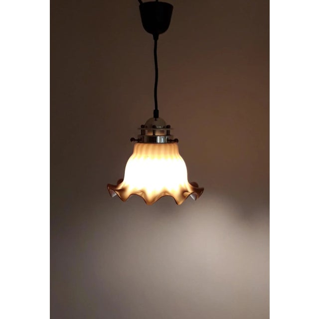 Metal Vintage German Ceiling Lamp with Yellow-Brown Patterned Glass Screen by Peill & Putzler, 1970s For Sale - Image 7 of 8