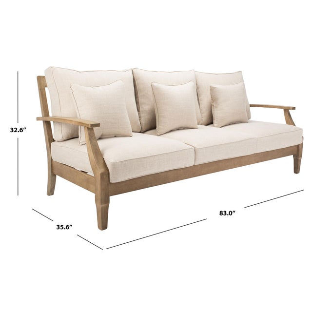 Transitional Martinique Wood Patio Sofa, Natural/Beige For Sale - Image 3 of 10