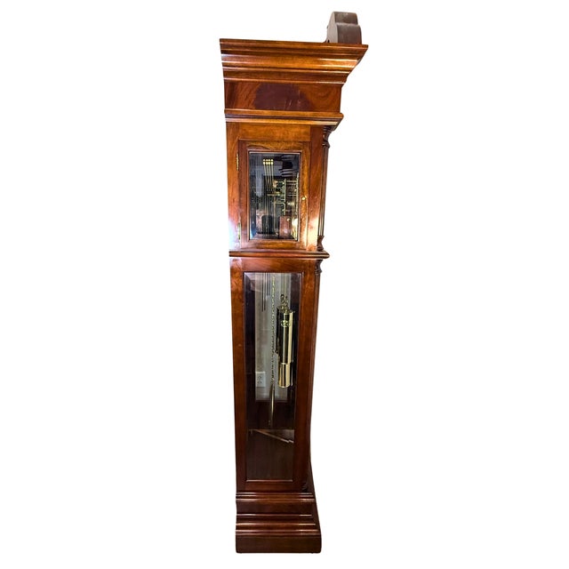 2000 - 2009 **Sligh “Wilton” Grandfather Clock**Skeleton Dial, Triple Chime, Flame Mahogany**OBO** For Sale - Image 5 of 10