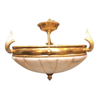 Alabaster + Gold Pendant Fixture For Sale