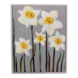 Modern Abstract Floral Acrylic Painting on Canvas, Signed, Framed, Dated For Sale