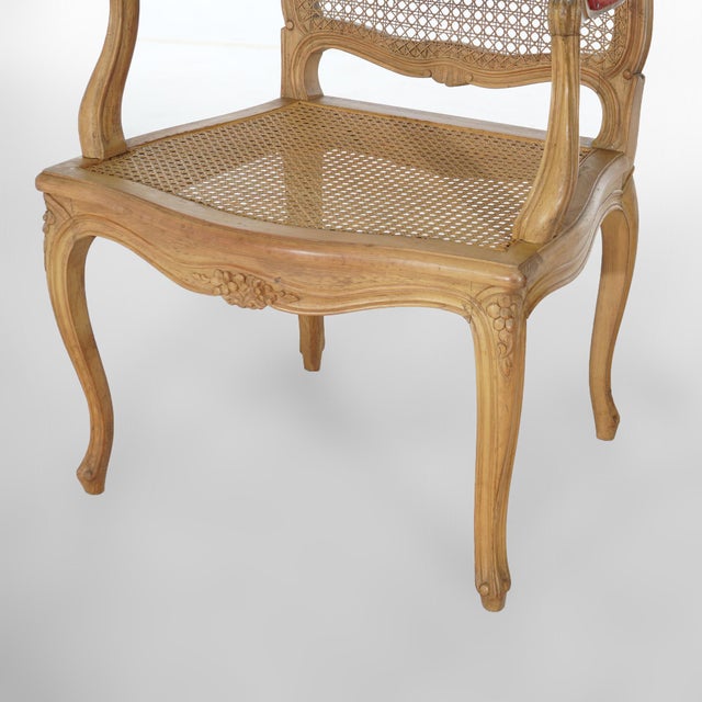 Antique French Louis XV Fruitwood & Cane Arm Chair 1900 For Sale - Image 11 of 12