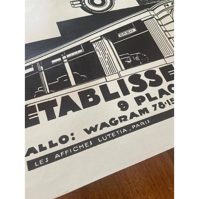 1930s Vintage Nash Car Poster by Rogério for Barbecot, Paris, 1930s For Sale - Image 5 of 10