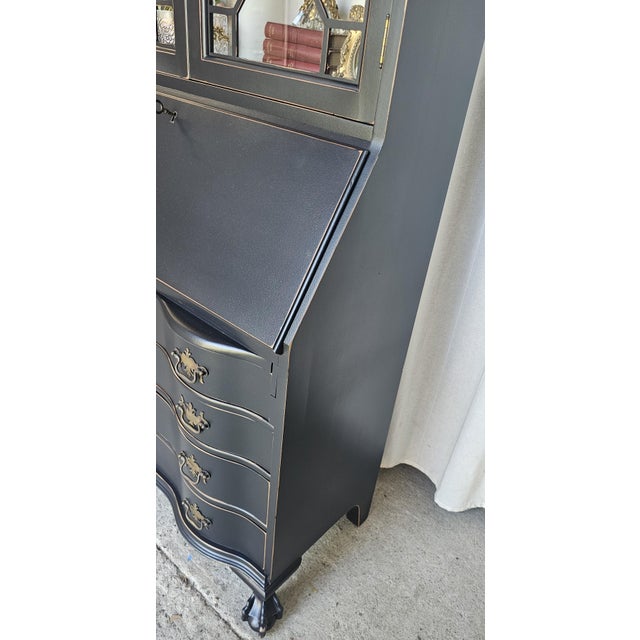 Black Chippendale Style Secretary Desk/ Secretary Hutch, Circa 1940's For Sale - Image 15 of 16