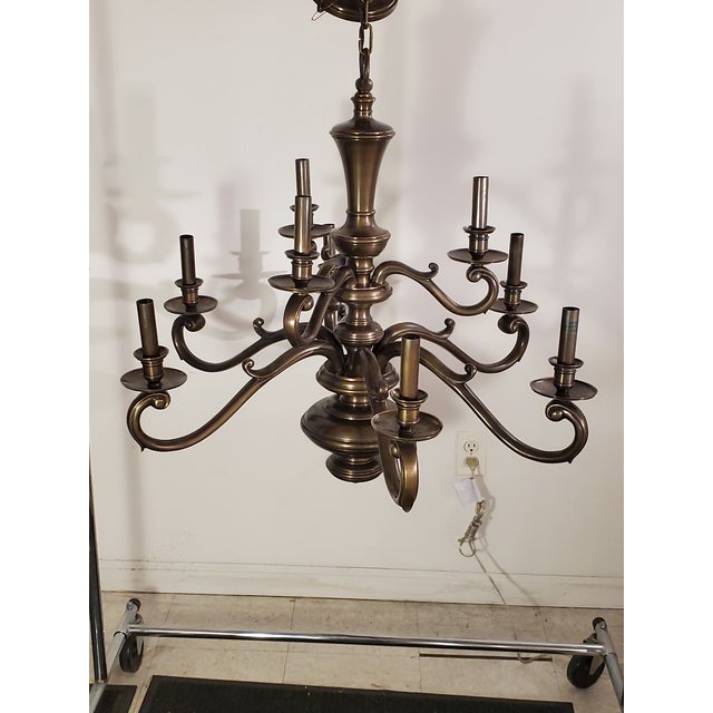 Bronze Mid 20th Century 9 Arm Antique Bronze Finish Chandelier For Sale - Image 8 of 12