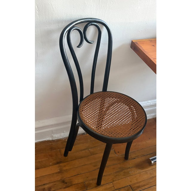 Thonet Pair of Mid 20th Century Black Bentwood Cafe Chairs With Cane Seats For Sale - Image 4 of 7