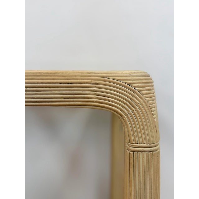 Beige Vintage Console Table Lightwash Pencil Reed Glass Top Coastal Boho MCM For Sale - Image 8 of 10