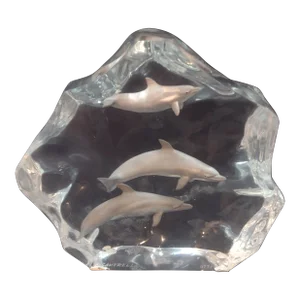Kitty Cantrell Dolphin Wave Trio Lucite and Pewter Sculpture 977/1250