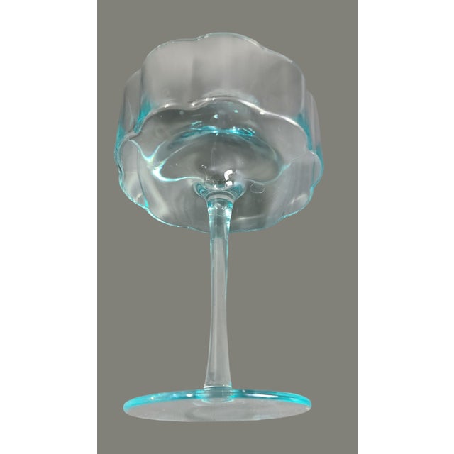 Vintage Mid-Century Modern Scallop Flower Powder Blue Cocktail Dessert Glasses- a Pair For Sale - Image 4 of 6