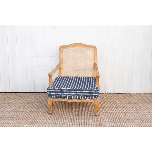 French Provincial Provincial Cane With Indigo Seat Chair For Sale - Image 3 of 10