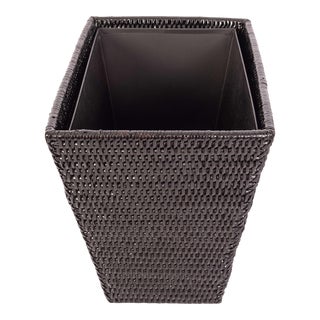 Artifacts Rattan Rectangular Tapered Waste Basket with Metal Liner For Sale
