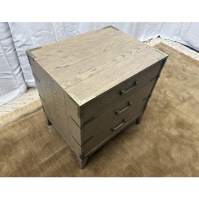 Rh Cayden Campaign Closed Nightstand – 26” Waxed Grey Oak With Pewter Hardware For Sale - Image 15 of 18