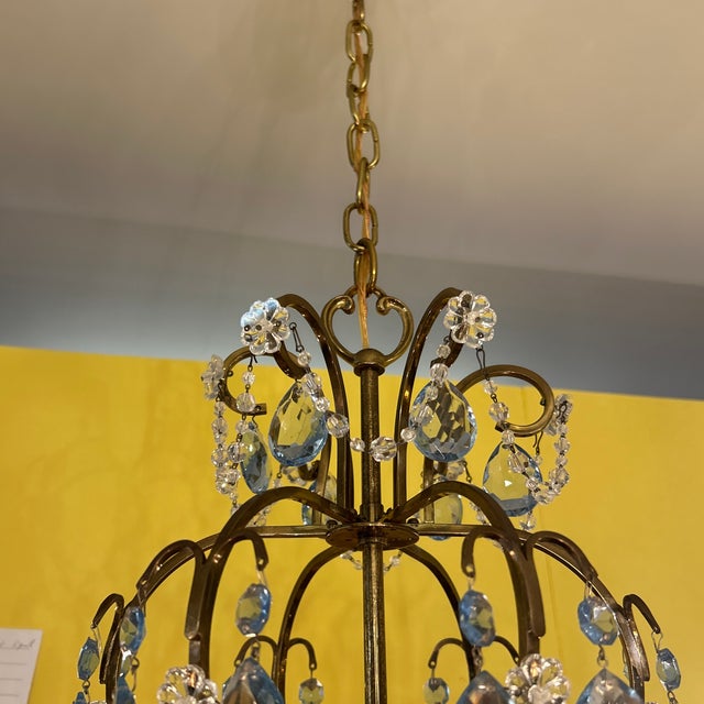 Bronze Finish Iron Scroll Crystal Swag Chandelier With Bronze Finish Canopy For Sale - Image 11 of 11