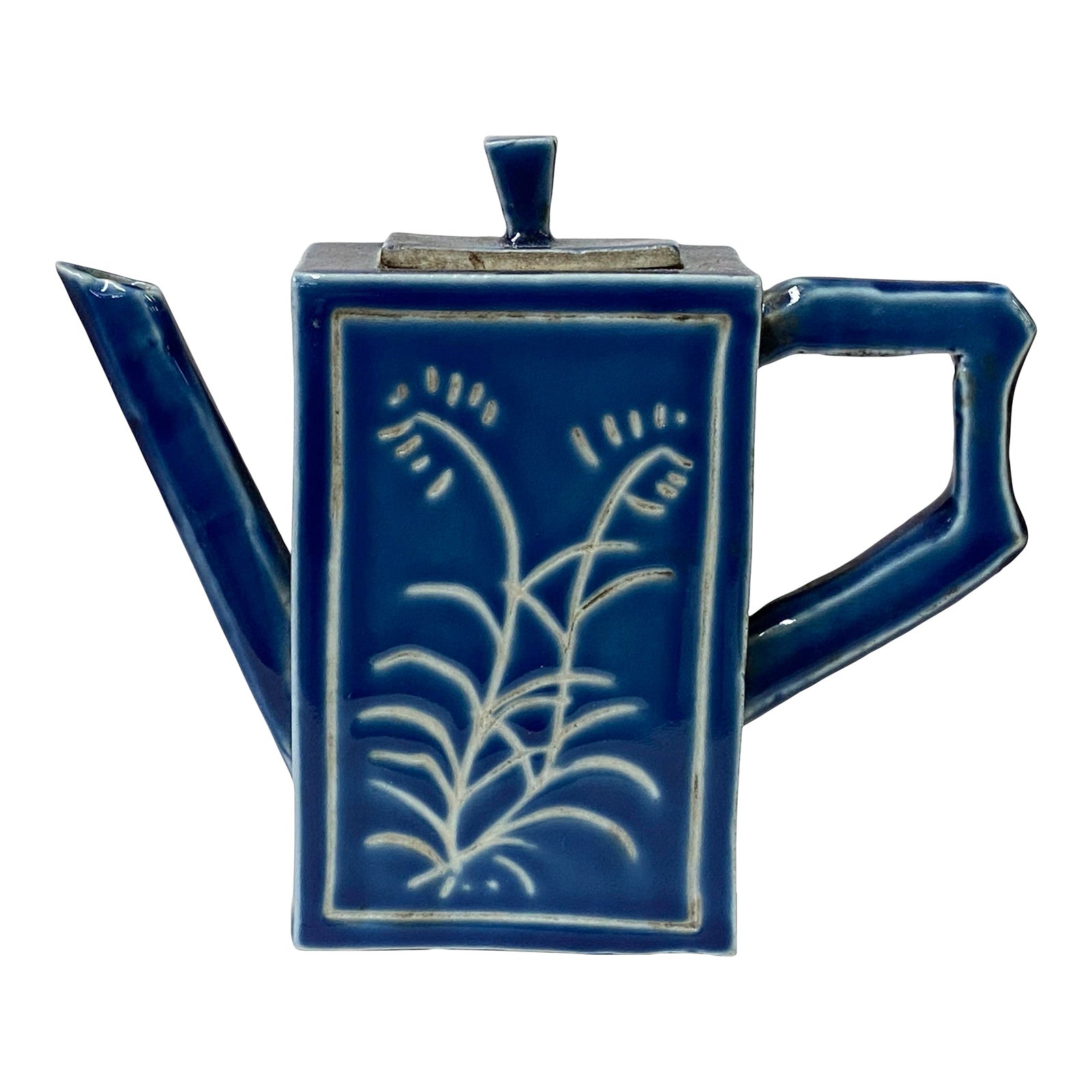 Navy Blue Porcelain White Flower Pattern Teapot Shape Display Chairish