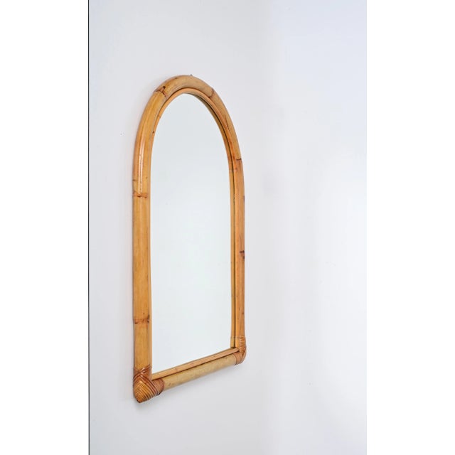 Mid-Century Arch Mirror with Double Bamboo Frame and Rattan Wicker, Italy, 1970s For Sale - Image 6 of 13