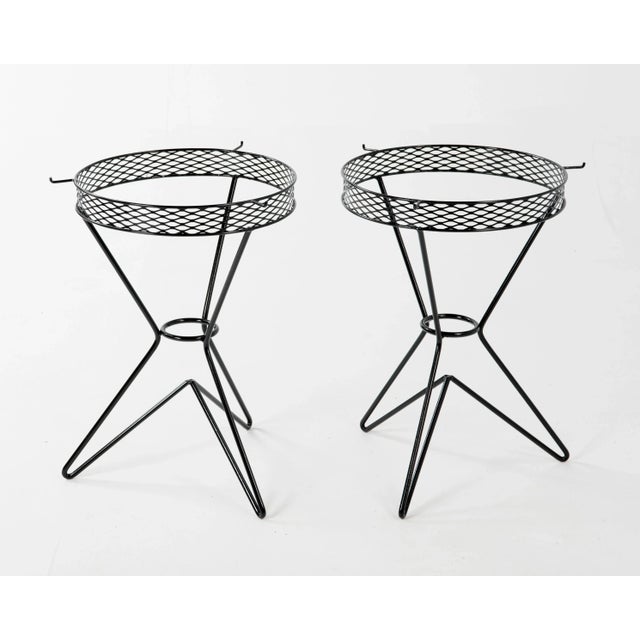 Tony Paul Modern Atomic Three Hairpin Leg Tables After Tony Paul Fredrick Weinberg Iron Wire Mesh Tripod - a Pair For Sale - Image 4 of 11