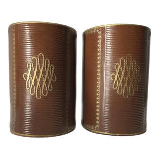 Vintage Embossed Leather Bookends - a Pair For Sale