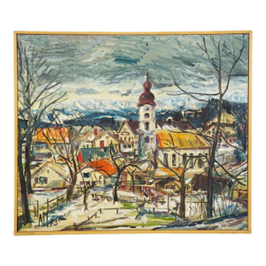 Vintage Oil Painting of a Bavarian Village, Alexander Michael 1973