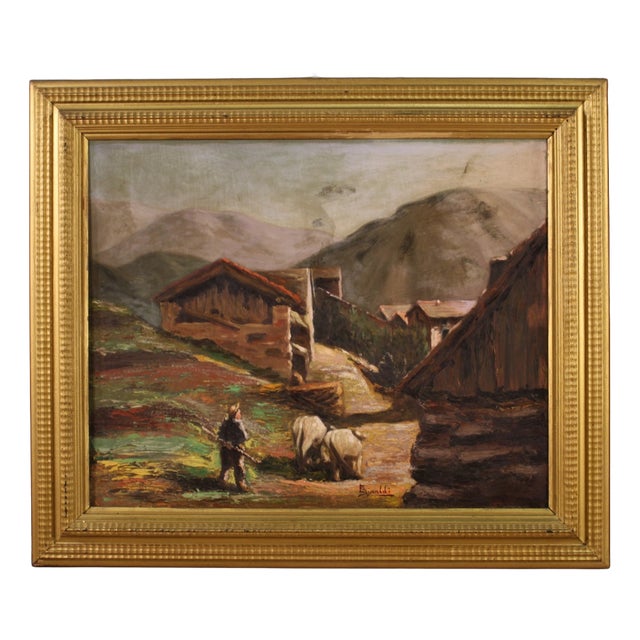 Italian Artist, Landscape with Shepherd, 1950s, Oil Painting on Panel, Framed For Sale