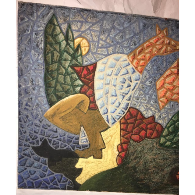 1990s 1990s Cubist Style Figurative Abstract Oil & Wax on Canvas Painting by Gidon Bendor For Sale - Image 5 of 10