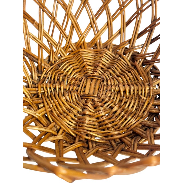 Vintage French Provincial Round Wicker Open Work Basket Bowl For Sale - Image 6 of 6