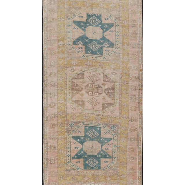 Measures 3'2" x 10'11" Antique Turkish Oushak Runner, Keivan Woven Arts / rug / TU-MTU-5057 / country of origin Turkey /...
