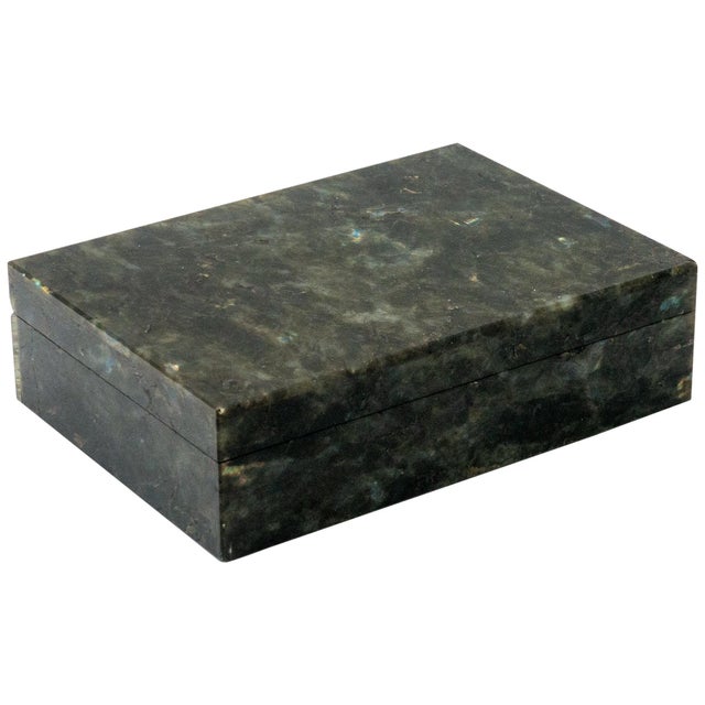 Metal Labradorite Semi Precious Stone Box with Hinged Lid For Sale - Image 7 of 7