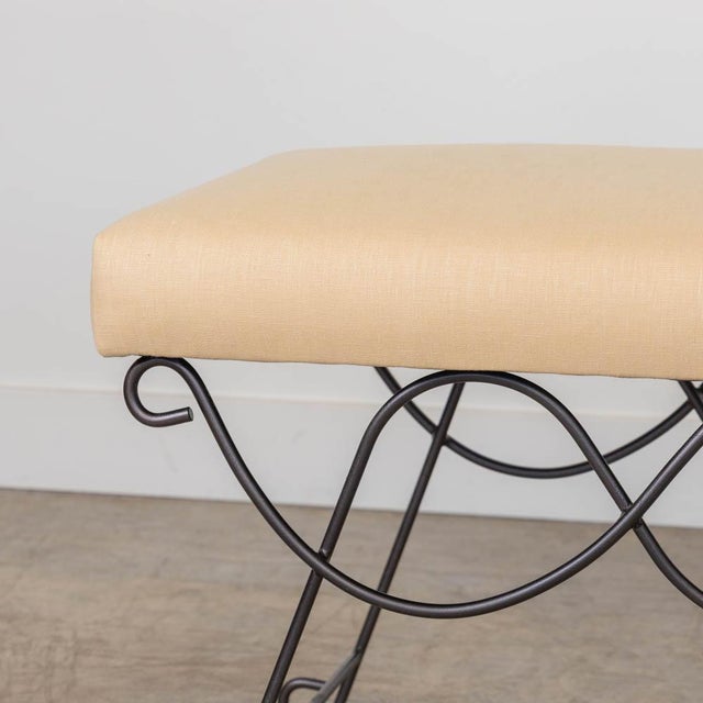 Not Yet Made - Made To Order Panoplie Iron Double Loop Bench, Yellow Linen For Sale - Image 5 of 13