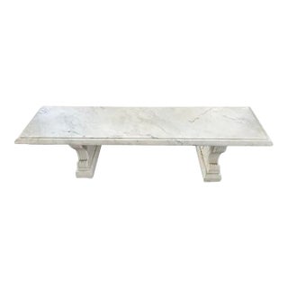 Italian Neoclassical Carved White Marble Bench With Scroll Pedestal Legs For Sale