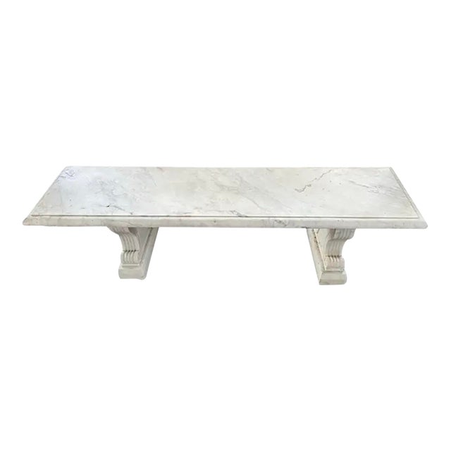 Italian Neoclassical Carved White Marble Bench With Scroll Pedestal Legs For Sale