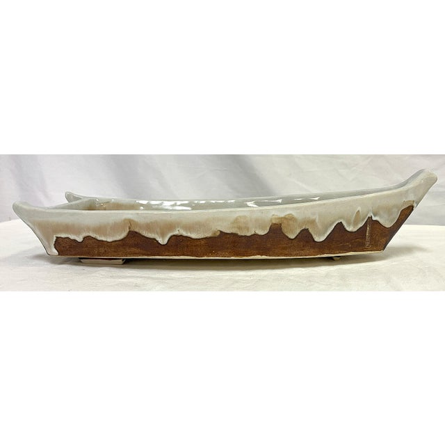 Late 20th Century Vintage Artisan Crafted Heavy Pottery Boat Centerpiece Dish For Sale - Image 5 of 12